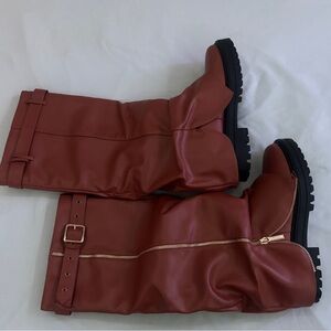 Brown faux leather boots